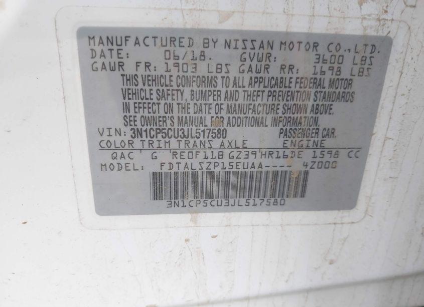 Photo 9 of 2018 Nissan Kicks SV (VIN 3N1CP5CU3JL517580)