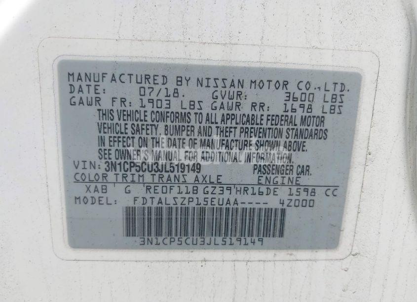 Photo 9 of 2018 Nissan Kicks SV (VIN 3N1CP5CU3JL519149)