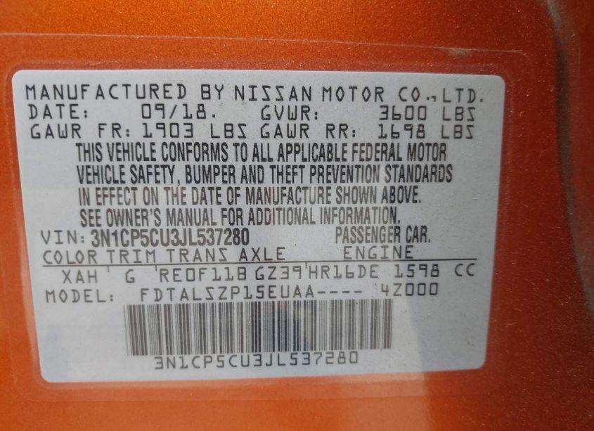 Photo 9 of 2018 Nissan Kicks SV (VIN 3N1CP5CU3JL537280)