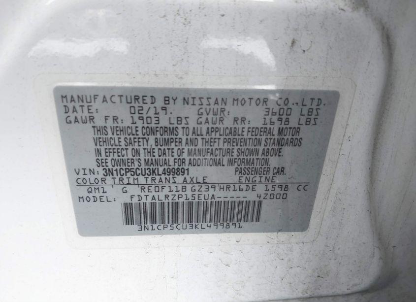 Photo 9 of 2019 Nissan Kicks S (VIN 3N1CP5CU3KL499891)