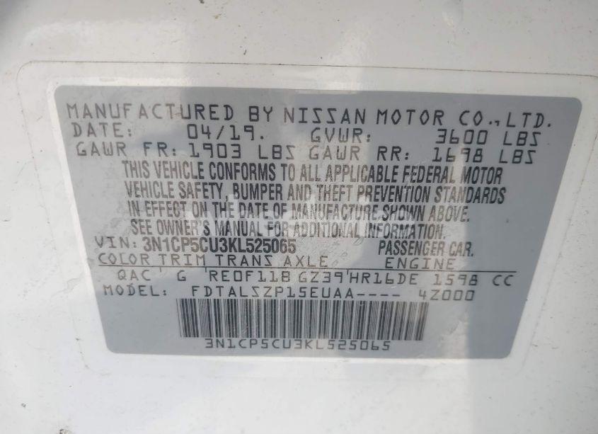 Photo 9 of 2019 Nissan Kicks SV (VIN 3N1CP5CU3KL525065)