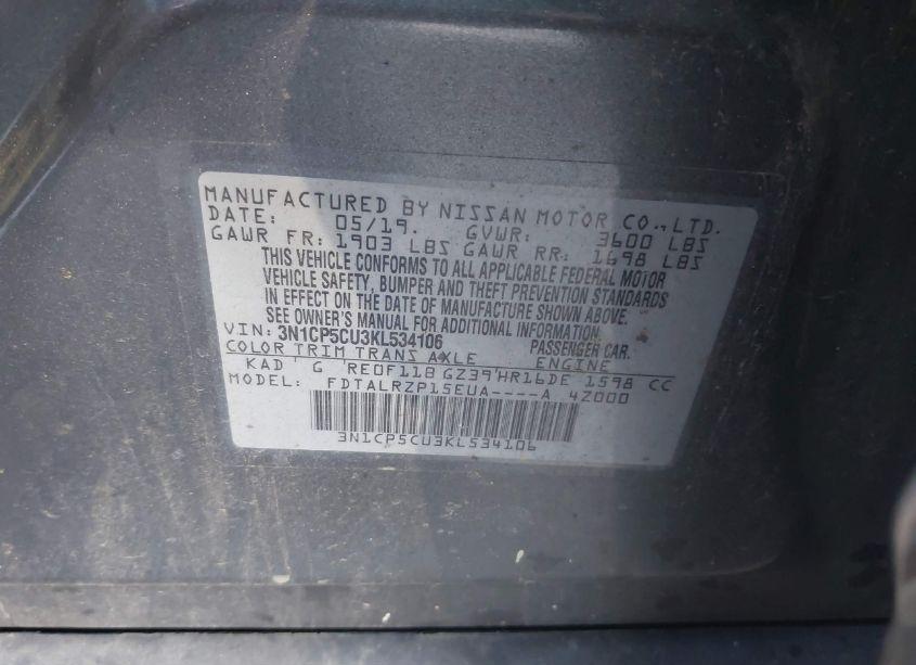 Photo 9 of 2019 Nissan Kicks S (VIN 3N1CP5CU3KL534106)