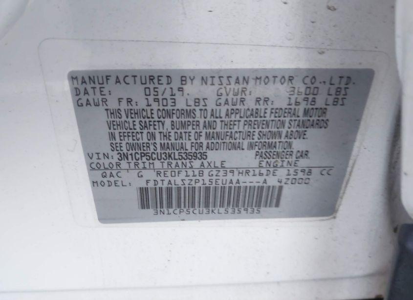 Photo 9 of 2019 Nissan Kicks SV (VIN 3N1CP5CU3KL535935)