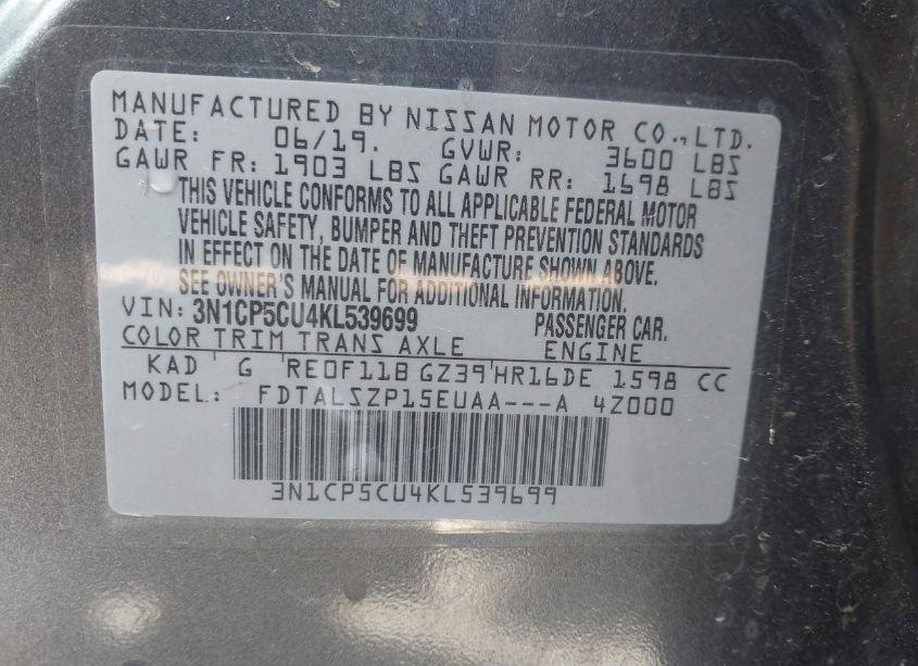 Photo 9 of 2019 Nissan Kicks SV (VIN 3N1CP5CU4KL539699)