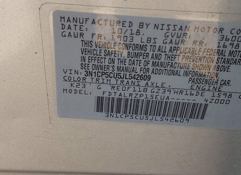 Photo 9 of 2018 Nissan Kicks S (VIN 3N1CP5CU5JL542609)