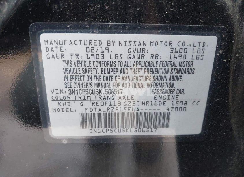 Photo 9 of 2019 Nissan Kicks S (VIN 3N1CP5CU5KL506517)