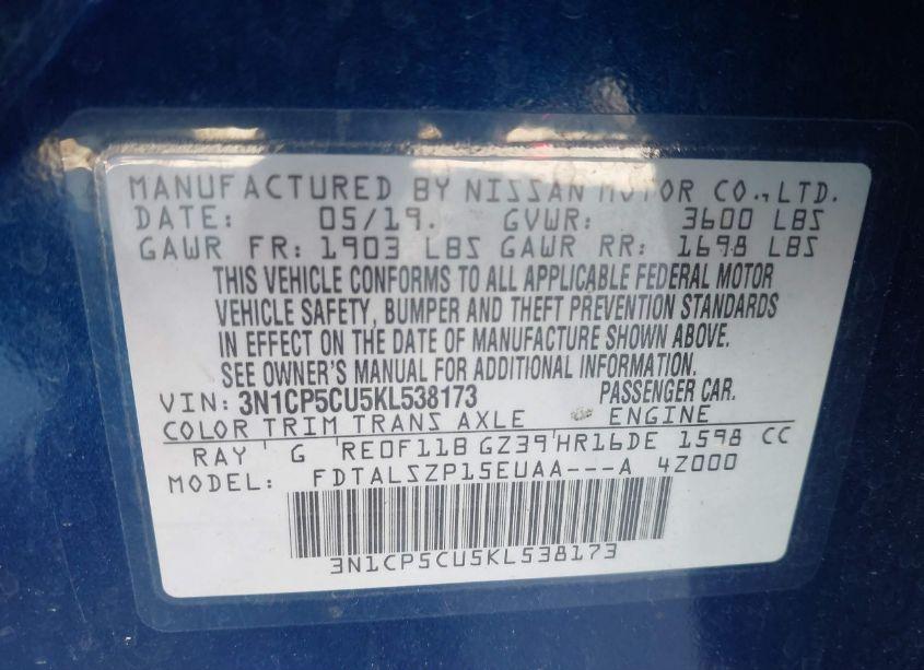 Photo 9 of 2019 Nissan Kicks SV (VIN 3N1CP5CU5KL538173)