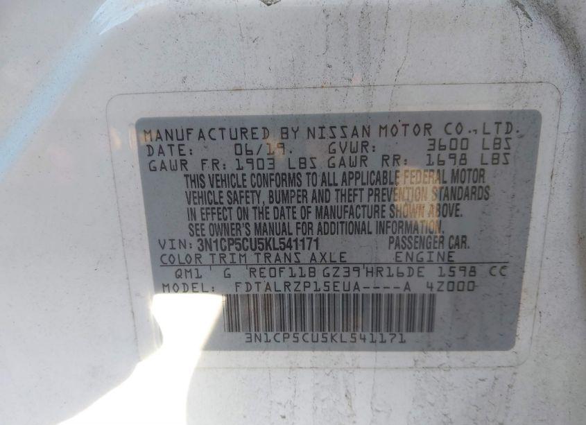 Photo 9 of 2019 Nissan Kicks S (VIN 3N1CP5CU5KL541171)