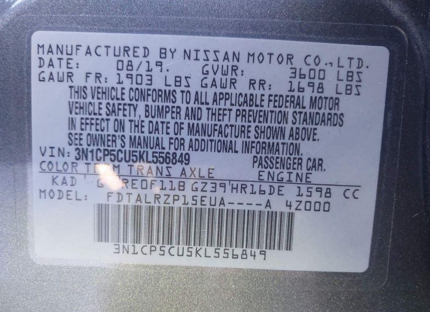 Photo 9 of 2019 Nissan Kicks S (VIN 3N1CP5CU5KL556849)