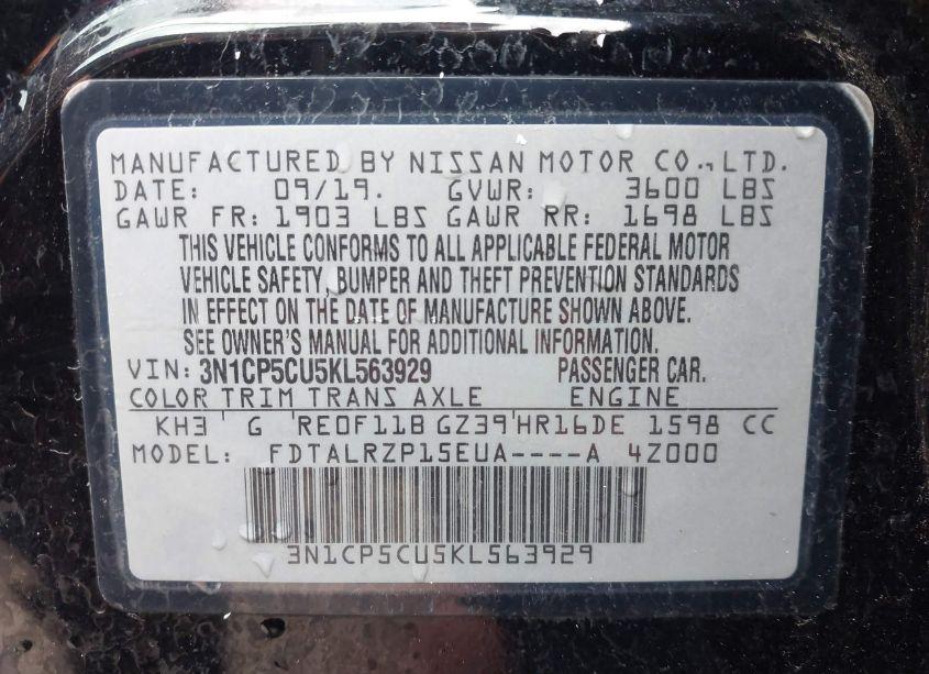 Photo 9 of 2019 Nissan Kicks S (VIN 3N1CP5CU5KL563929)