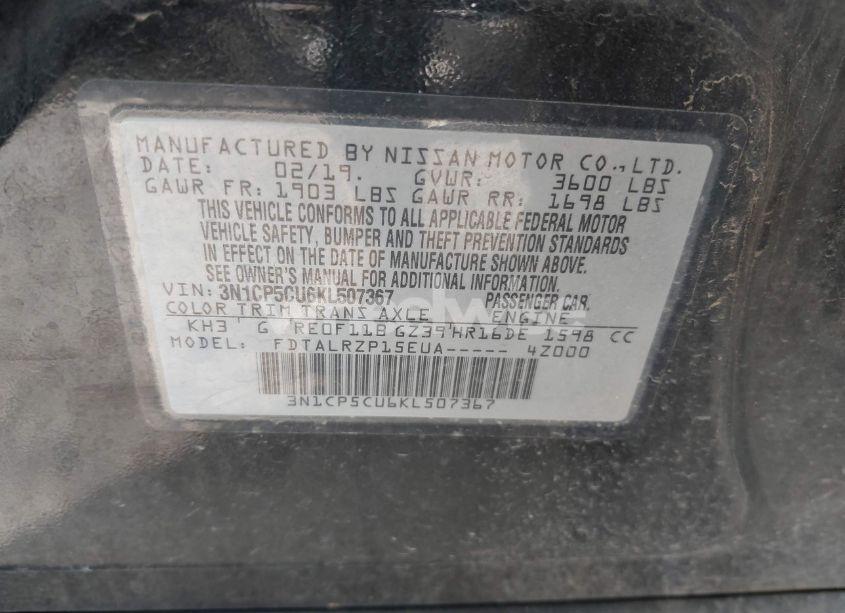 Photo 9 of 2019 Nissan Kicks S (VIN 3N1CP5CU6KL507367)