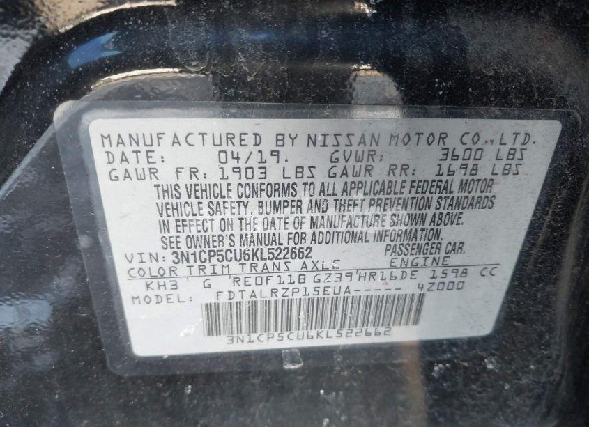 Photo 9 of 2019 Nissan Kicks S (VIN 3N1CP5CU6KL522662)