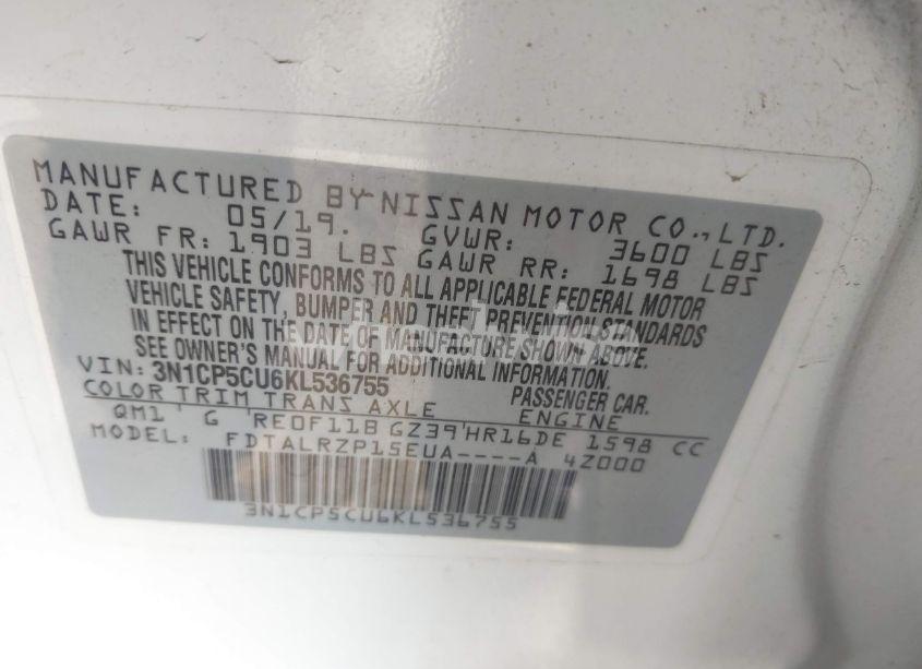 Photo 9 of 2019 Nissan Kicks S (VIN 3N1CP5CU6KL536755)