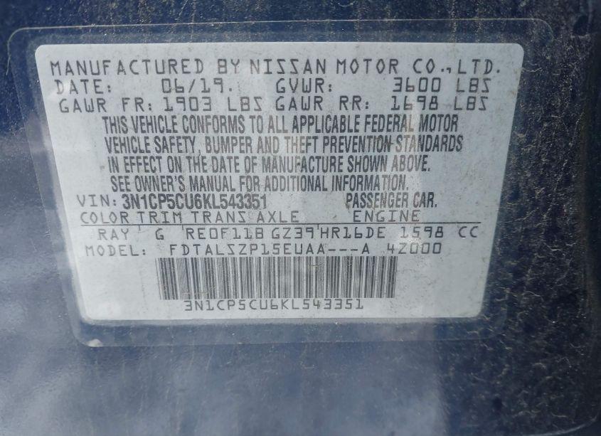 Photo 9 of 2019 Nissan Kicks SV (VIN 3N1CP5CU6KL543351)