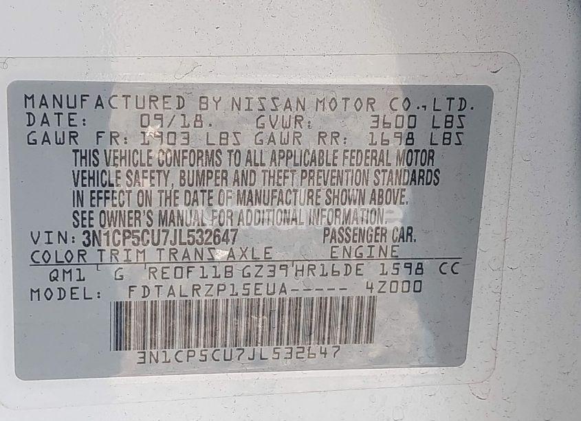 Photo 9 of 2018 Nissan Kicks S (VIN 3N1CP5CU7JL532647)