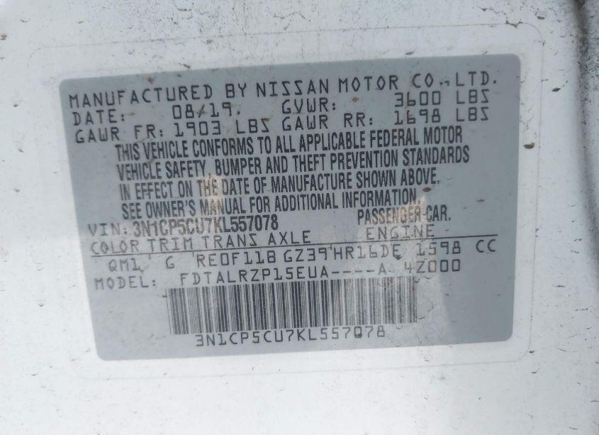 Photo 9 of 2019 Nissan Kicks S (VIN 3N1CP5CU7KL557078)