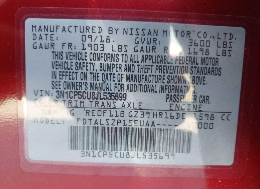 Photo 9 of 2018 Nissan Kicks SV (VIN 3N1CP5CU8JL535699)