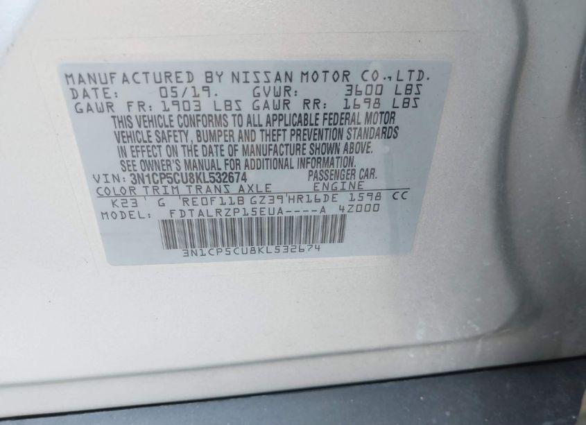 Photo 9 of 2019 Nissan Kicks S (VIN 3N1CP5CU8KL532674)