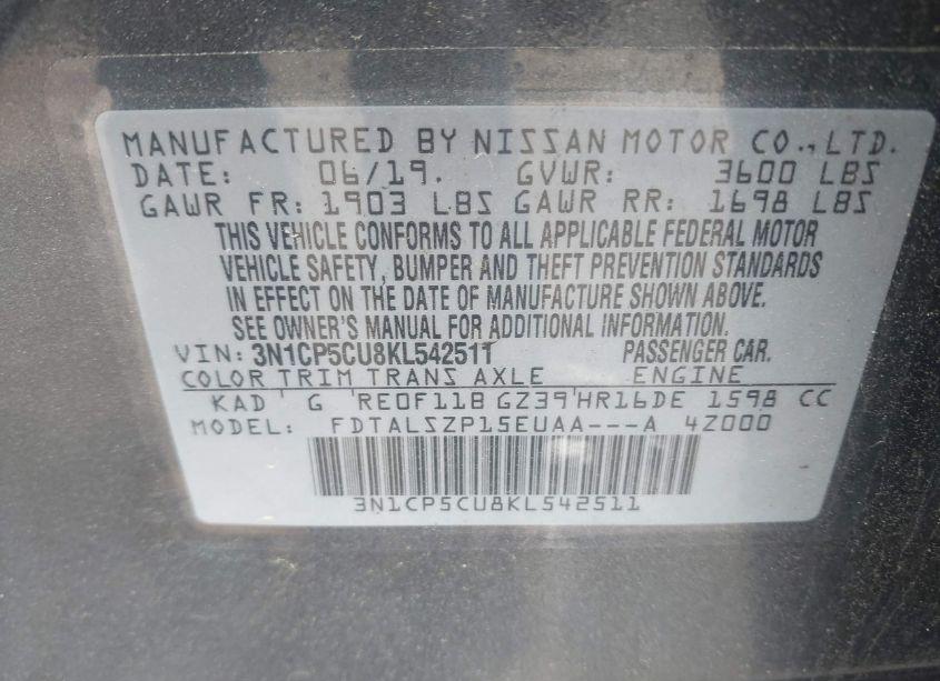 Photo 9 of 2019 Nissan Kicks SV (VIN 3N1CP5CU8KL542511)