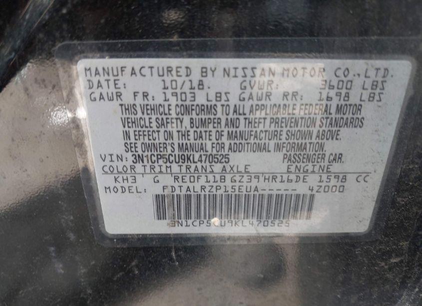 Photo 9 of 2019 Nissan Kicks S (VIN 3N1CP5CU9KL470525)