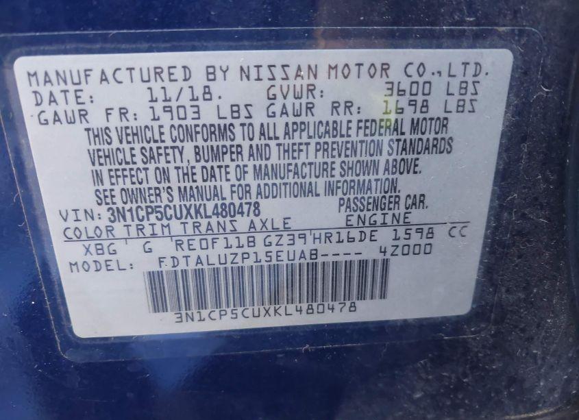 Photo 9 of 2019 Nissan Kicks SR (VIN 3N1CP5CUXKL480478)