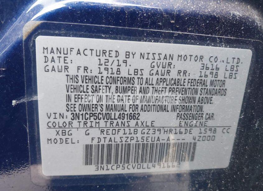 Photo 9 of 2020 Nissan Kicks SV XTRONIC CVT (VIN 3N1CP5CV0LL491662)