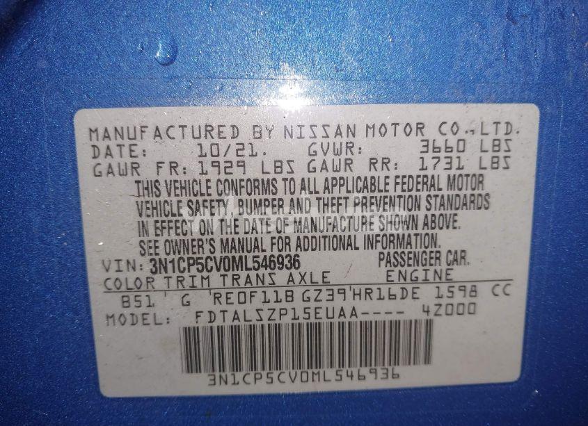 Photo 9 of 2021 Nissan Kicks SV XTRONIC CVT (VIN 3N1CP5CV0ML546936)