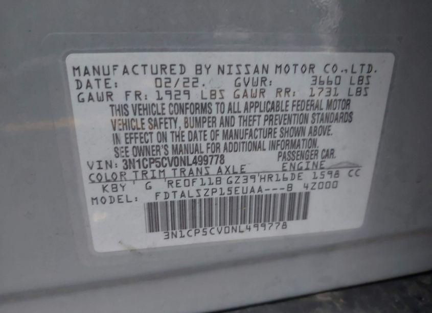 Photo 9 of 2022 Nissan Kicks SV XTRONIC CVT (VIN 3N1CP5CV0NL499778)