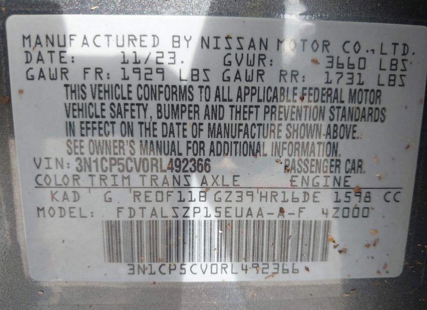 Photo 9 of 2024 Nissan Kicks SV XTRONIC CVT (VIN 3N1CP5CV0RL492366)