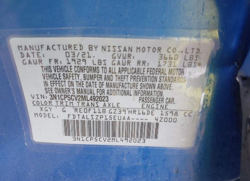 Photo 9 of 2021 Nissan Kicks SV XTRONIC CVT (VIN 3N1CP5CV2ML492023)