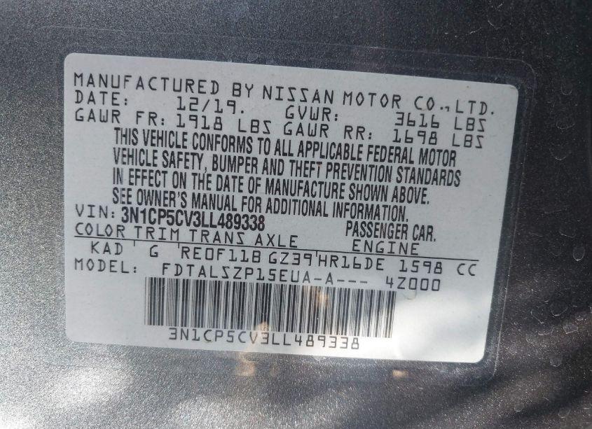 Photo 9 of 2020 Nissan Kicks SV XTRONIC CVT (VIN 3N1CP5CV3LL489338)