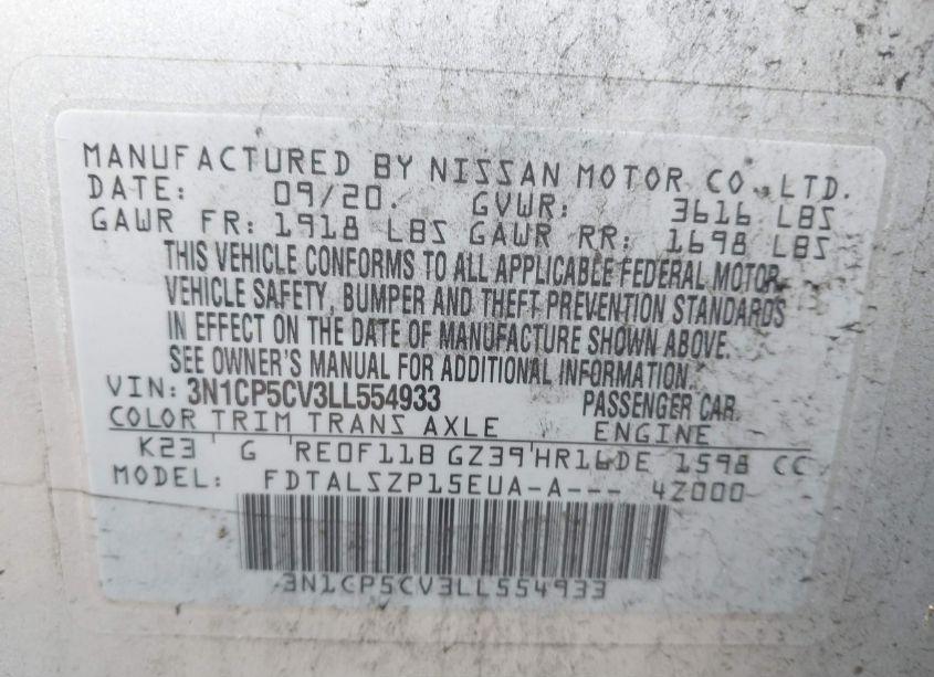 Photo 9 of 2020 Nissan Kicks SV XTRONIC CVT (VIN 3N1CP5CV3LL554933)