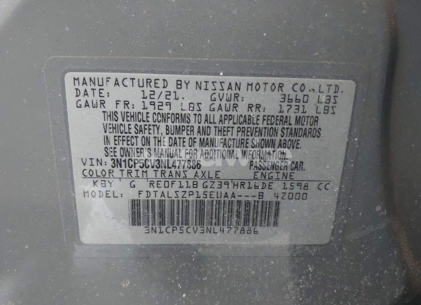 Photo 9 of 2022 Nissan Kicks SV XTRONIC CVT (VIN 3N1CP5CV3NL477886)