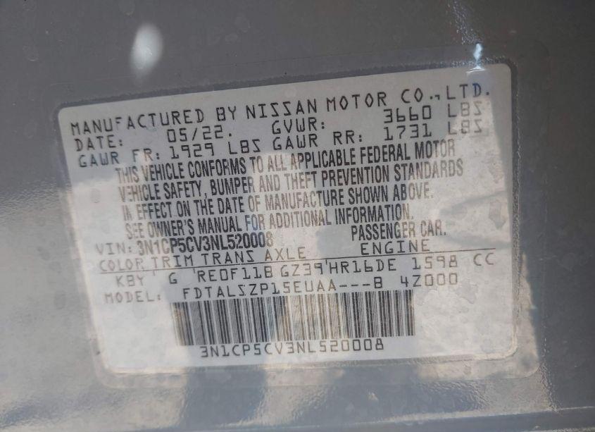 Photo 9 of 2022 Nissan Kicks SV XTRONIC CVT (VIN 3N1CP5CV3NL520008)