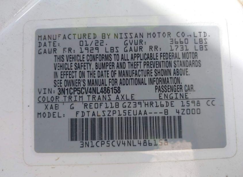 Photo 9 of 2022 Nissan Kicks SV XTRONIC CVT (VIN 3N1CP5CV4NL486158)