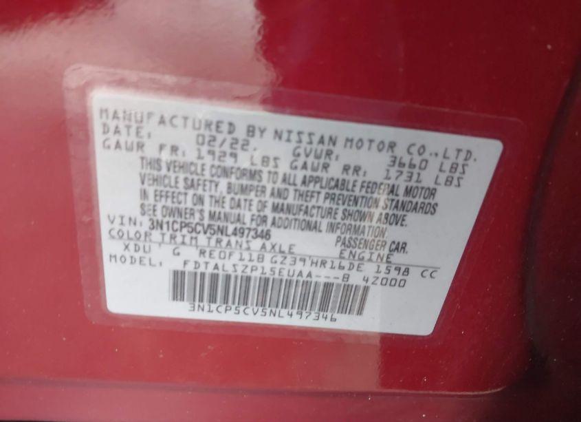 Photo 9 of 2022 Nissan Kicks SV XTRONIC CVT (VIN 3N1CP5CV5NL497346)