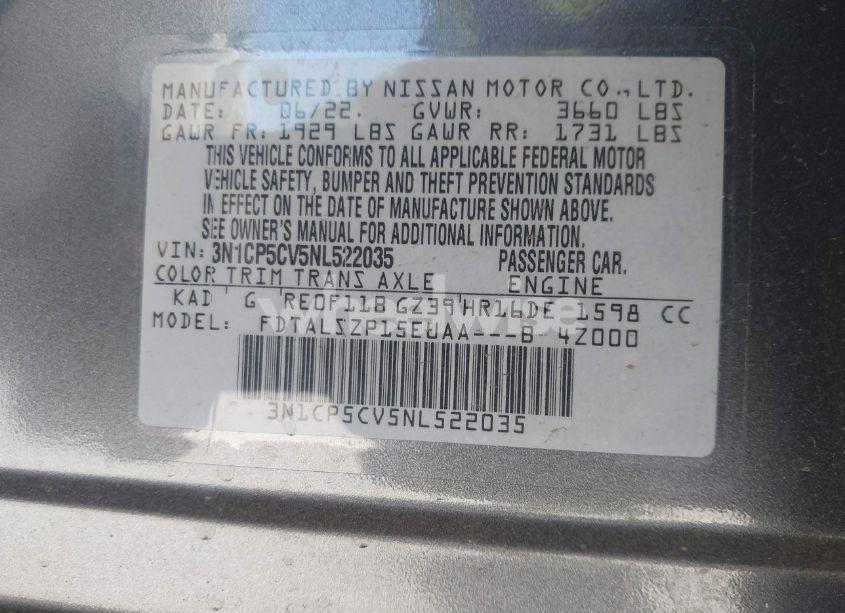 Photo 9 of 2022 Nissan Kicks SV XTRONIC CVT (VIN 3N1CP5CV5NL522035)