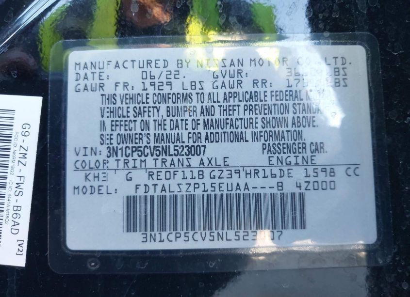 Photo 9 of 2022 Nissan Kicks SV XTRONIC CVT (VIN 3N1CP5CV5NL523007)