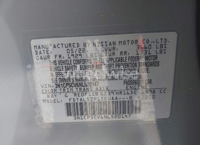 Photo 9 of 2022 Nissan Kicks SV XTRONIC CVT (VIN 3N1CP5CV6NL520147)