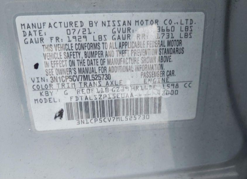 Photo 9 of 2021 Nissan Kicks SV XTRONIC CVT (VIN 3N1CP5CV7ML525730)