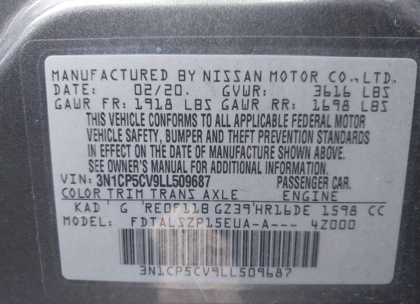 Photo 9 of 2020 Nissan Kicks SV XTRONIC CVT (VIN 3N1CP5CV9LL509687)