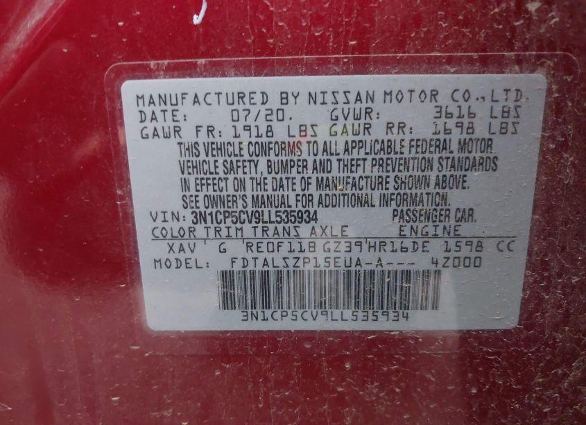 Photo 9 of 2020 Nissan Kicks SV XTRONIC CVT (VIN 3N1CP5CV9LL535934)