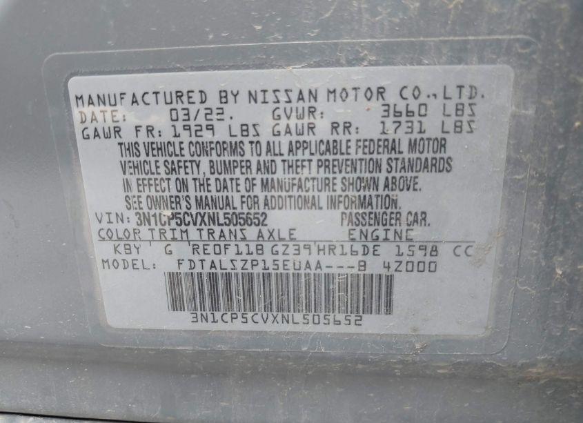 Photo 9 of 2022 Nissan Kicks SV XTRONIC CVT (VIN 3N1CP5CVXNL505652)