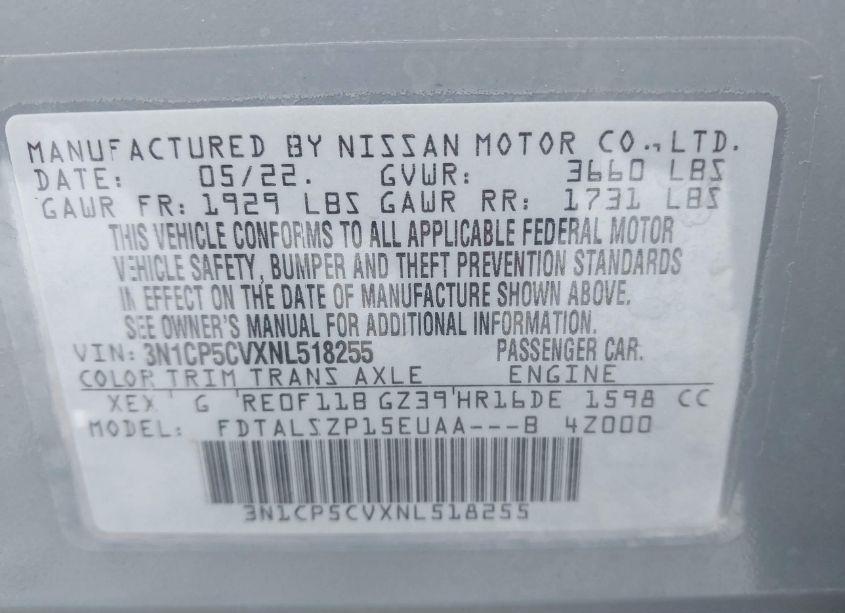 Photo 9 of 2022 Nissan Kicks SV XTRONIC CVT (VIN 3N1CP5CVXNL518255)