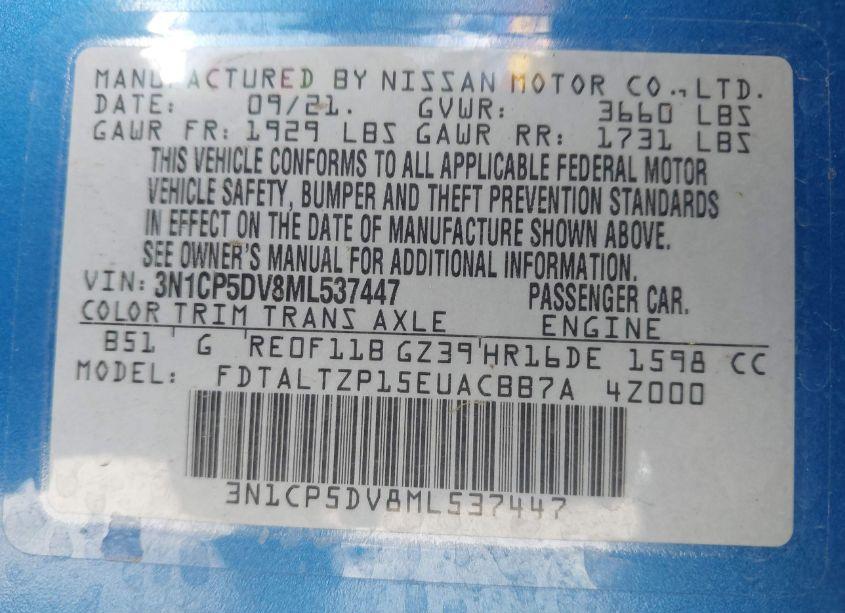 Photo 9 of 2021 Nissan Kicks SR XTRONIC CVT (VIN 3N1CP5DV8ML537447)