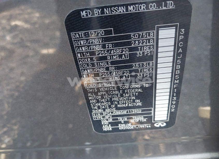 Photo 9 of 2021 Infiniti Qx50 LUXE AWD (VIN 3PCAJ5BB5MF113902)