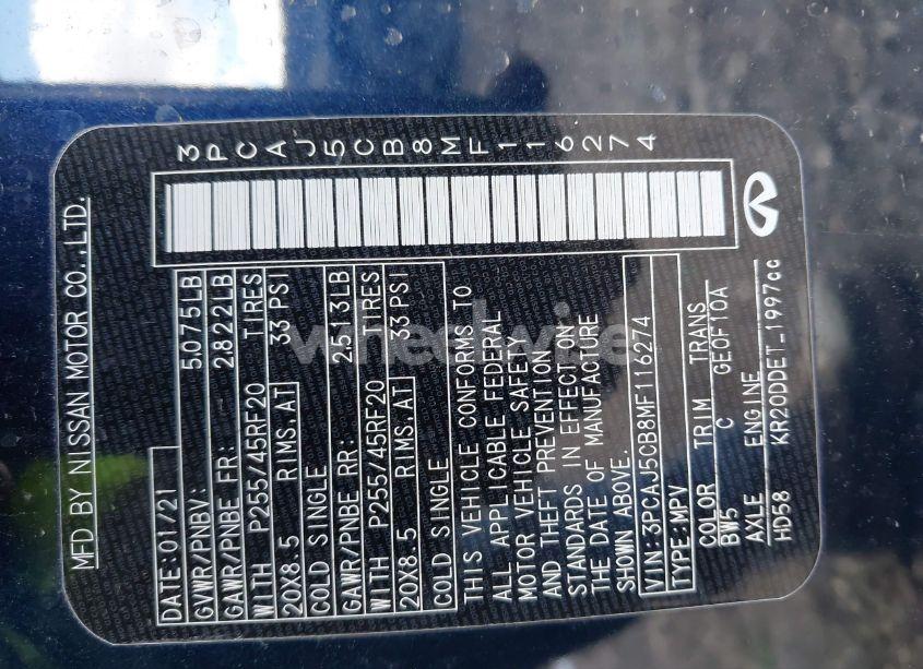 Photo 9 of 2021 Infiniti Qx50 SENSORY AWD (VIN 3PCAJ5CB8MF116274)