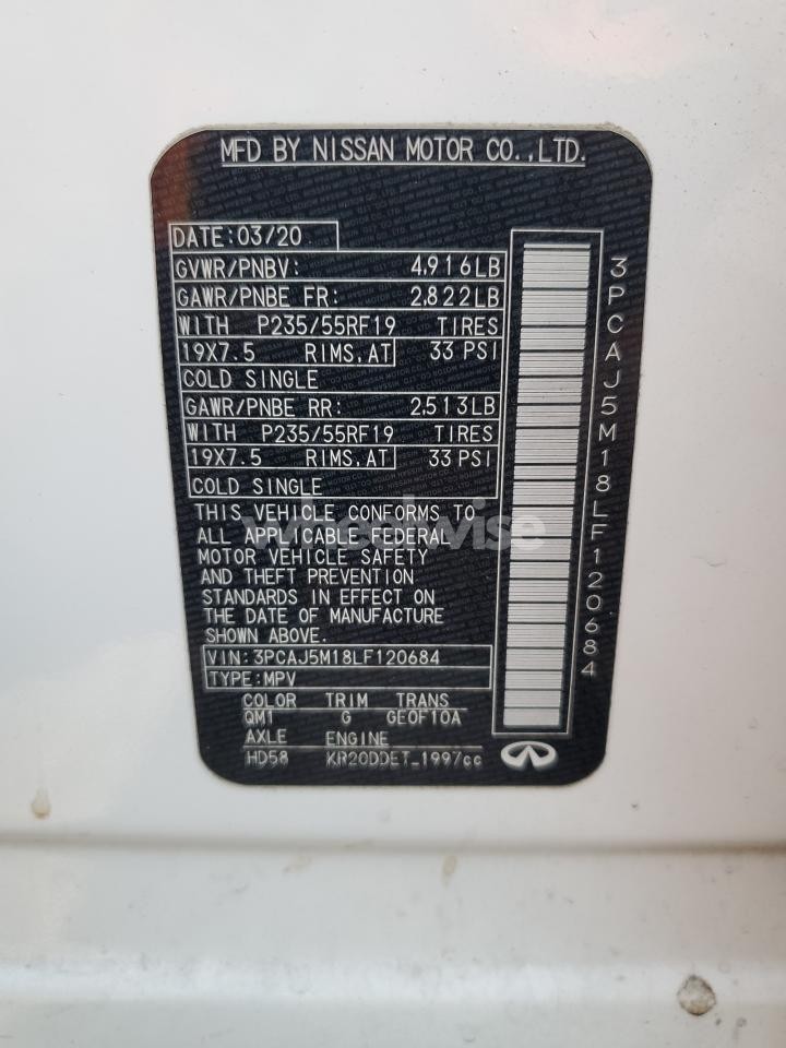 Photo 13 of 2020 INFINITI QX50 PURE N/A (VIN 3PCAJ5M18LF120684)