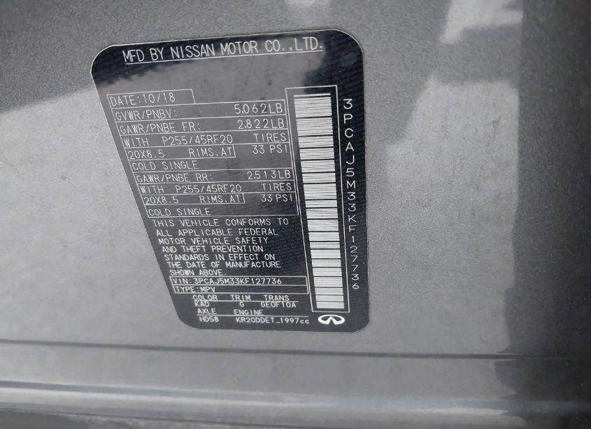 Photo 9 of 2019 Infiniti Qx50 ESSENTIAL (VIN 3PCAJ5M33KF127736)