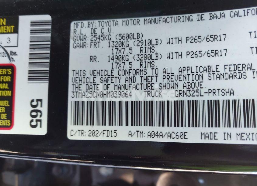 Photo 9 of 2017 Toyota Tacoma TRD SPORT (VIN 3TMAZ5CN0HM039064)